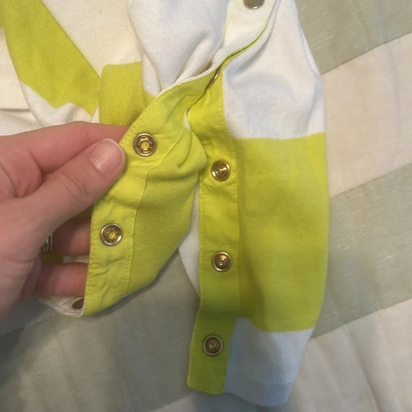 Ann Taylor, tank top, blue and green block striped with gold buttons size M - Picture 8 of 9